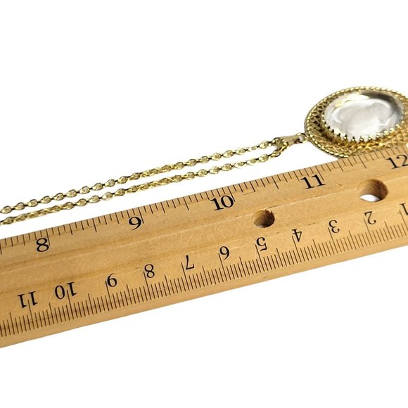 Whiting and Davis Intaglio Frosted Cameo Pendant Necklace 21" Open Weave Vintage - Picture 11 of 12